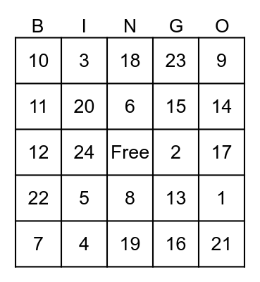 Physical Well-Being Bingo Card