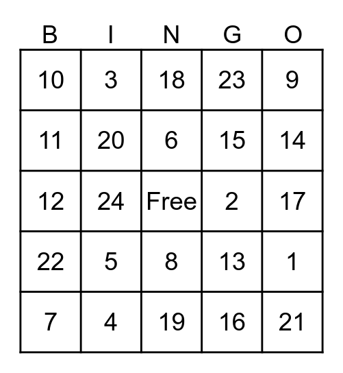 Physical Well-Being Bingo Card