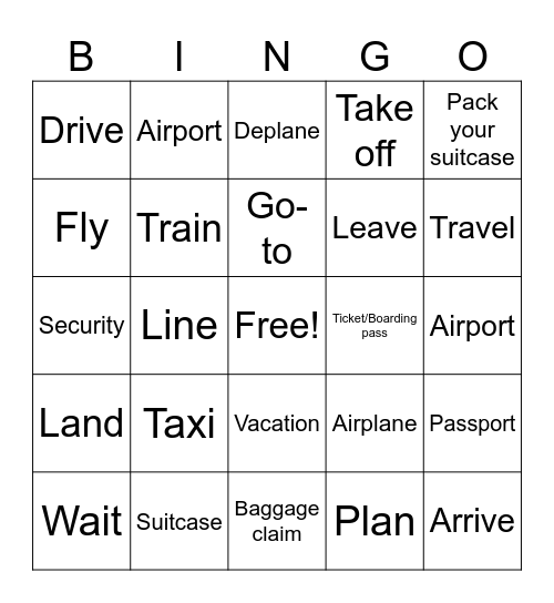 Travel Bingo 1 Bingo Card