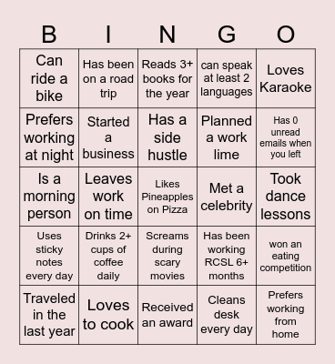 RCSL Bingo Card
