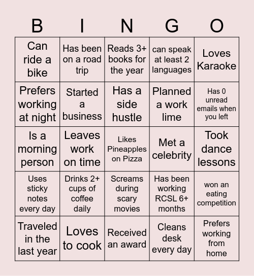 RCSL Bingo Card