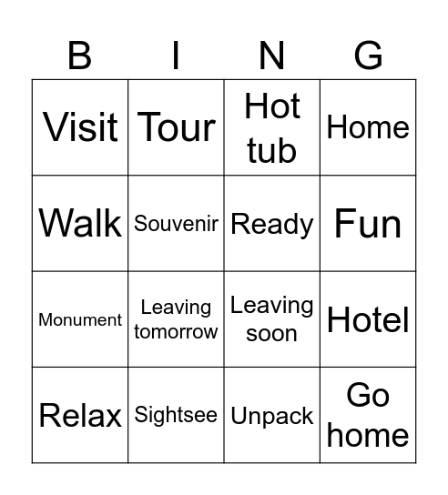 Travel Bingo 2 Bingo Card