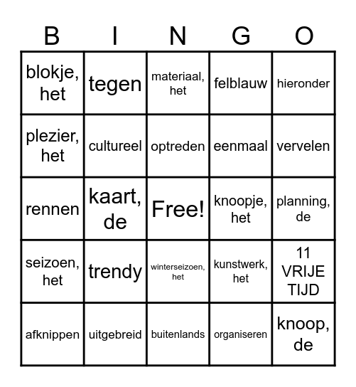 BINGO DISK 11 VRIJE TIJD Bingo Card