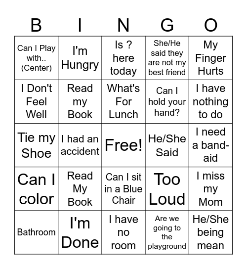 Teacher Bingo Card