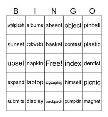 Closed Syllables Bingo Card