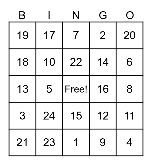 Physical Well-Being Bingo Card