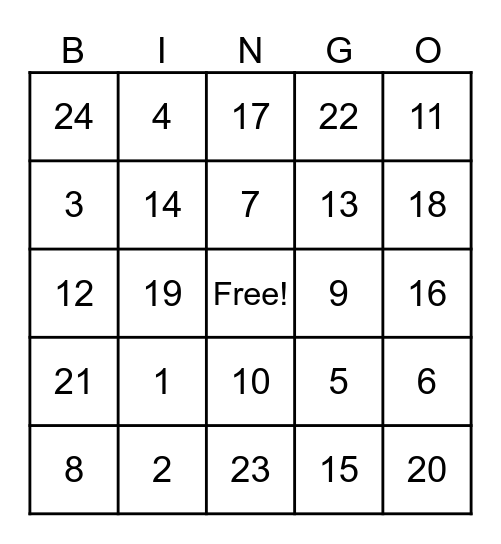 Physical Well-Being Bingo Card