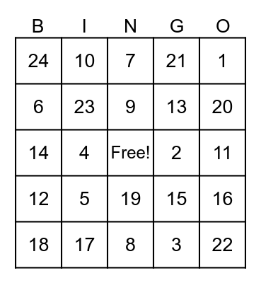 Physical Well-Being Bingo Card