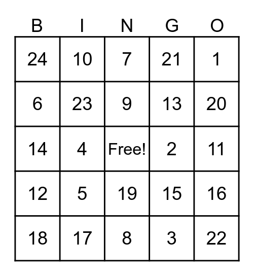 Physical Well-Being Bingo Card