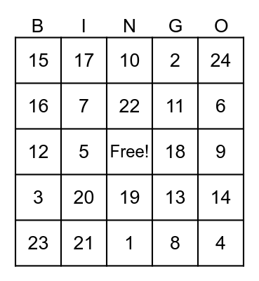 Physical Well-Being Bingo Card