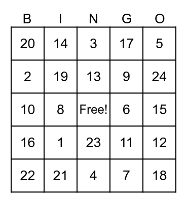 Physical Well-Being Bingo Card