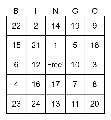 Physical Well-Being Bingo Card