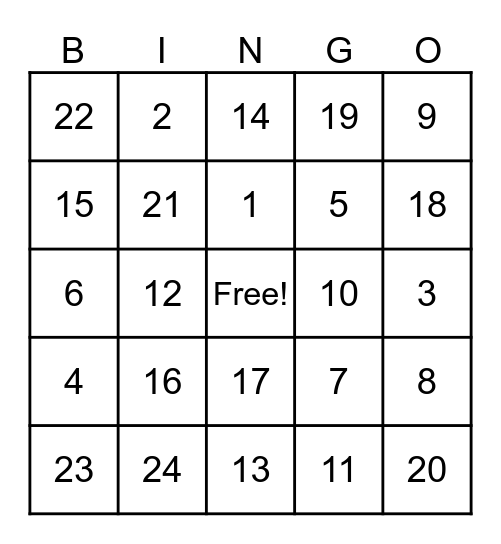 Physical Well-Being Bingo Card