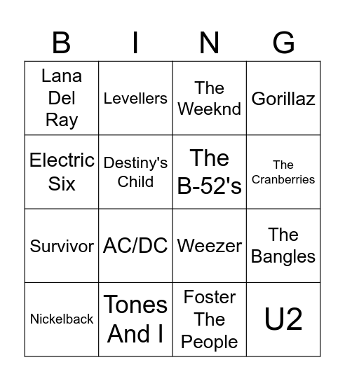 Bingo Artist Bingo Card