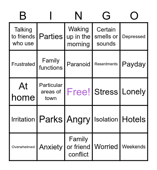 Internal/External Triggers Bingo Card