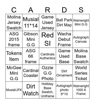 Cardinal Authentics BINGO Card