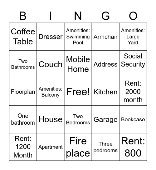 Housing Bing Bingo Card