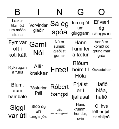 Tónlistarbingó fyrir börn Bingo Card