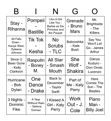 Musical Bingo Card