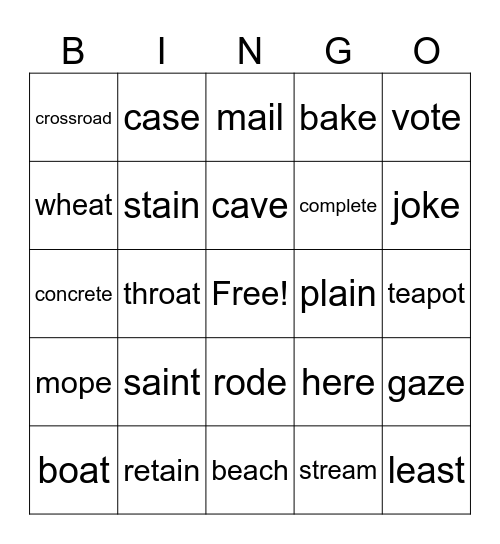 ea ai oa Bingo Card