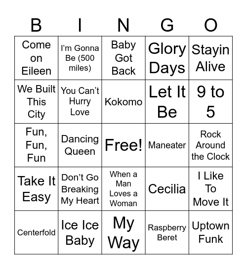 Songs Everyone Knows Coverall Bingo Card