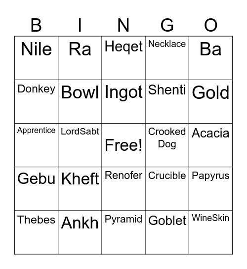 Golden Goblet Bingo Card