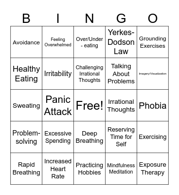 Anxiety Bingo Card