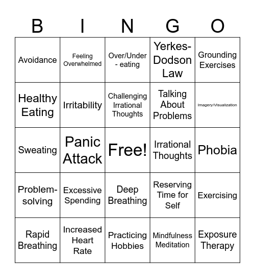 Anxiety Bingo Card