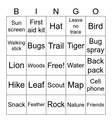 Cub Scout bingo Card