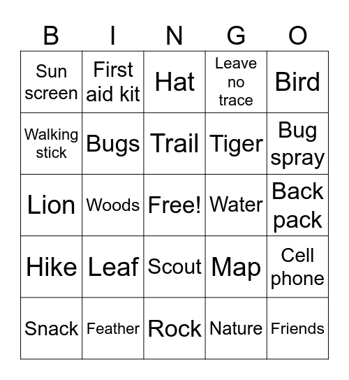 Cub Scout bingo Card