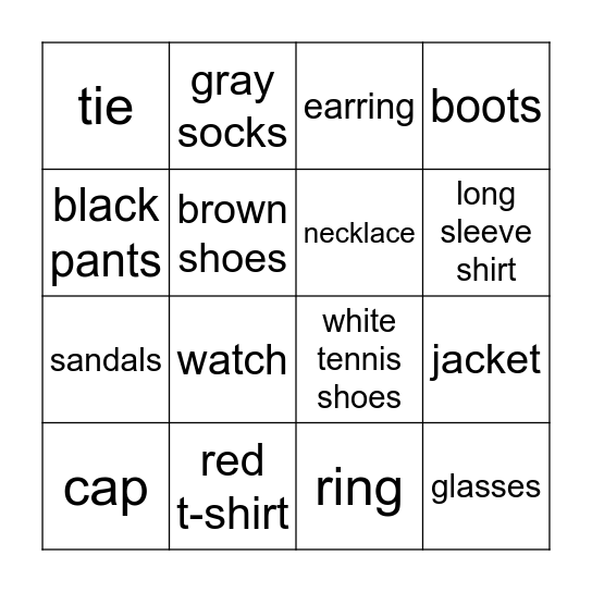 Find someone who is wearing . . . Bingo Card