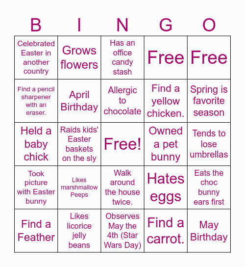 Easter Bingo Scavenger Hunt Bingo Card