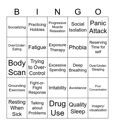 Anxiety Bingo Card