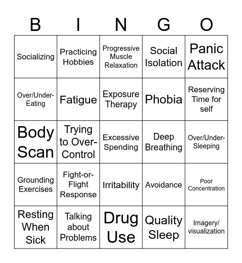 Anxiety Bingo Card