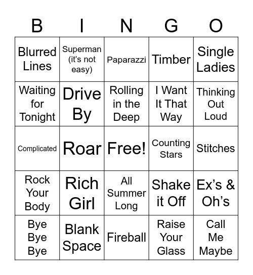 Upbeat Songs of The 2000's Bingo Card