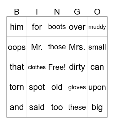 Old Clothes Bingo Card