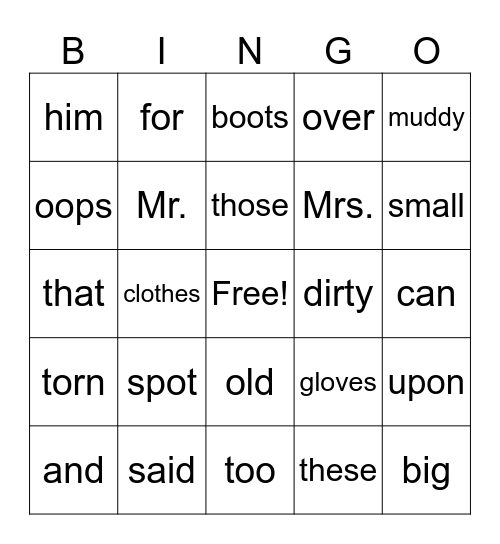 Old Clothes Bingo Card