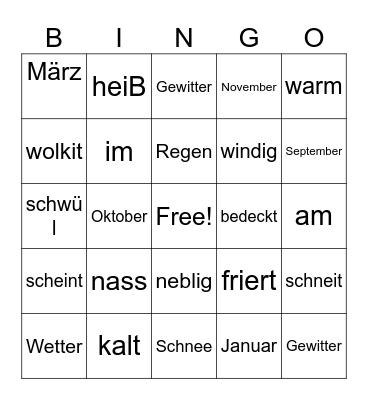 Deutsch 2--3A.2 Vokabeln Bingo Card
