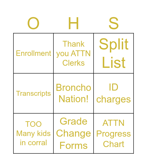 Staff Meeting Bingo Card