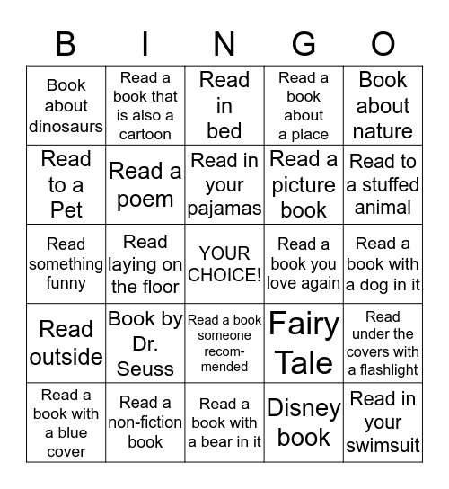 Reading Olympics Challenge Bingo Card