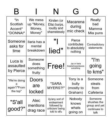 Rehearsal Bingo Card