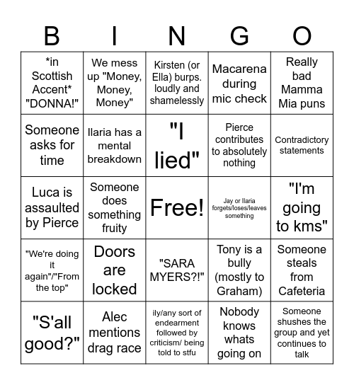 Rehearsal Bingo Card