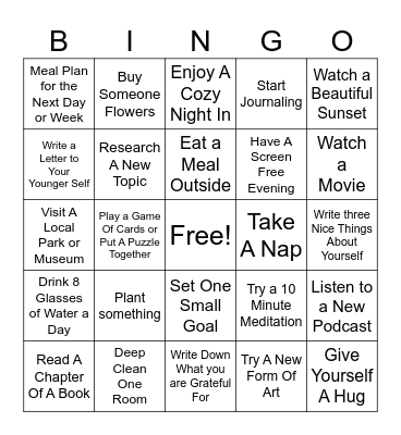 Mental Health  Bingo Card