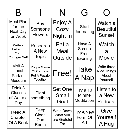 Mental Health  Bingo Card