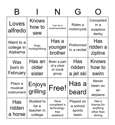 People Bingo Card