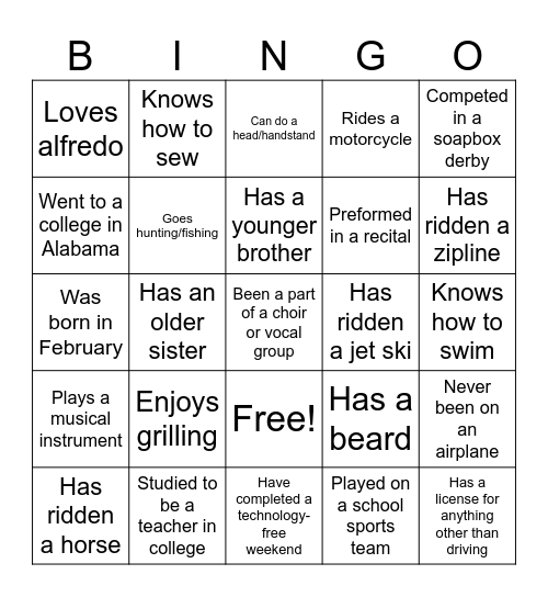 People Bingo Card