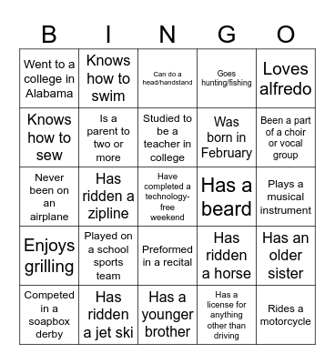 People Bingo Card