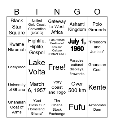Independence Day Bingo Card