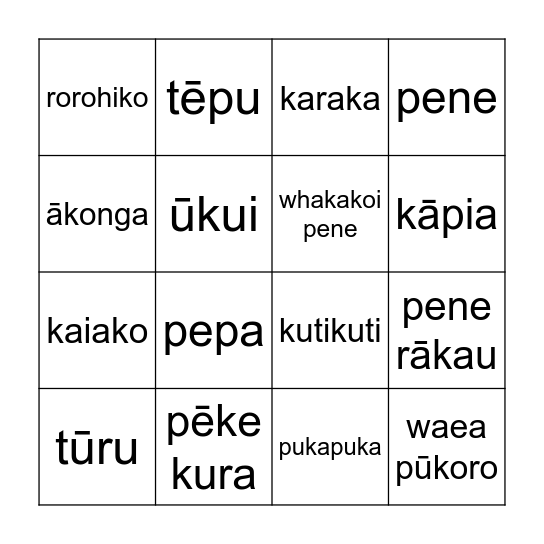 Ngā taputapu o te akomanga Bingo Card