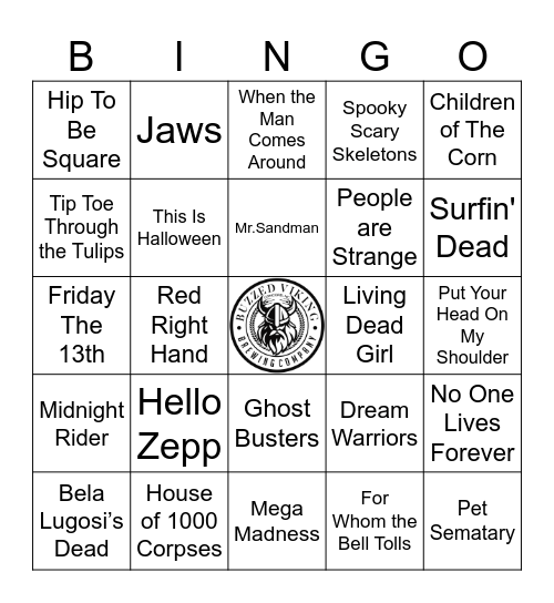 Horror Movie Songs Bingo Card